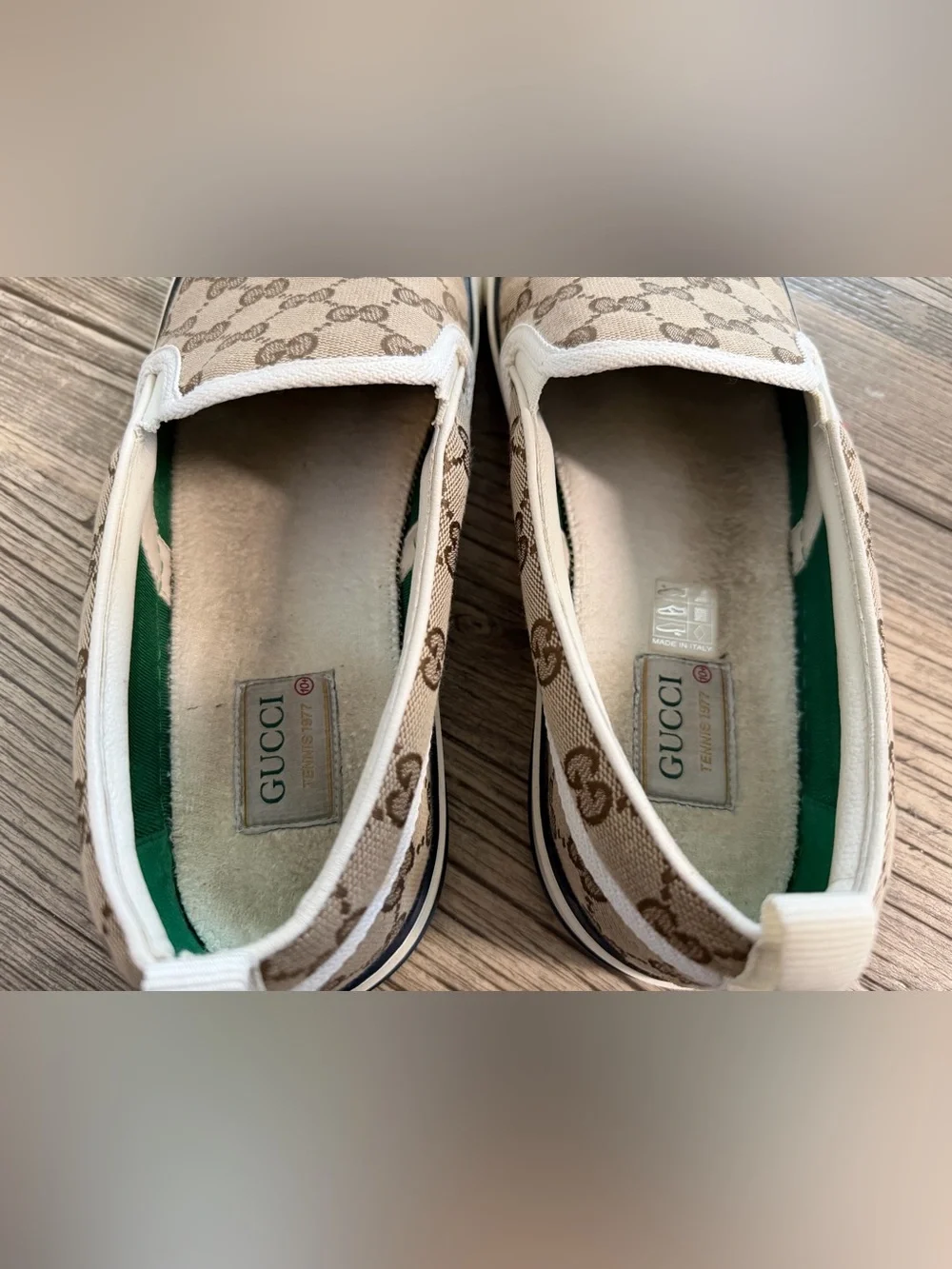 Gucci Beige/Brown GG Canvas Slip-On Sneakers